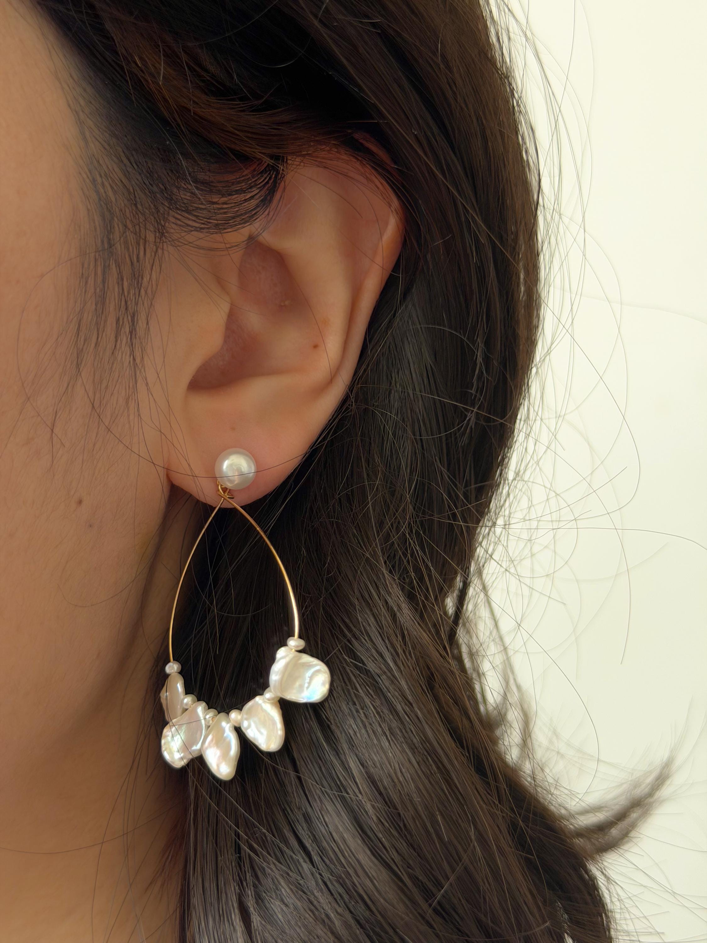 Statement Baroque Keshi Pearl Hoop Beach Earrings – Freshwater Pearls, Gold-Toned Design