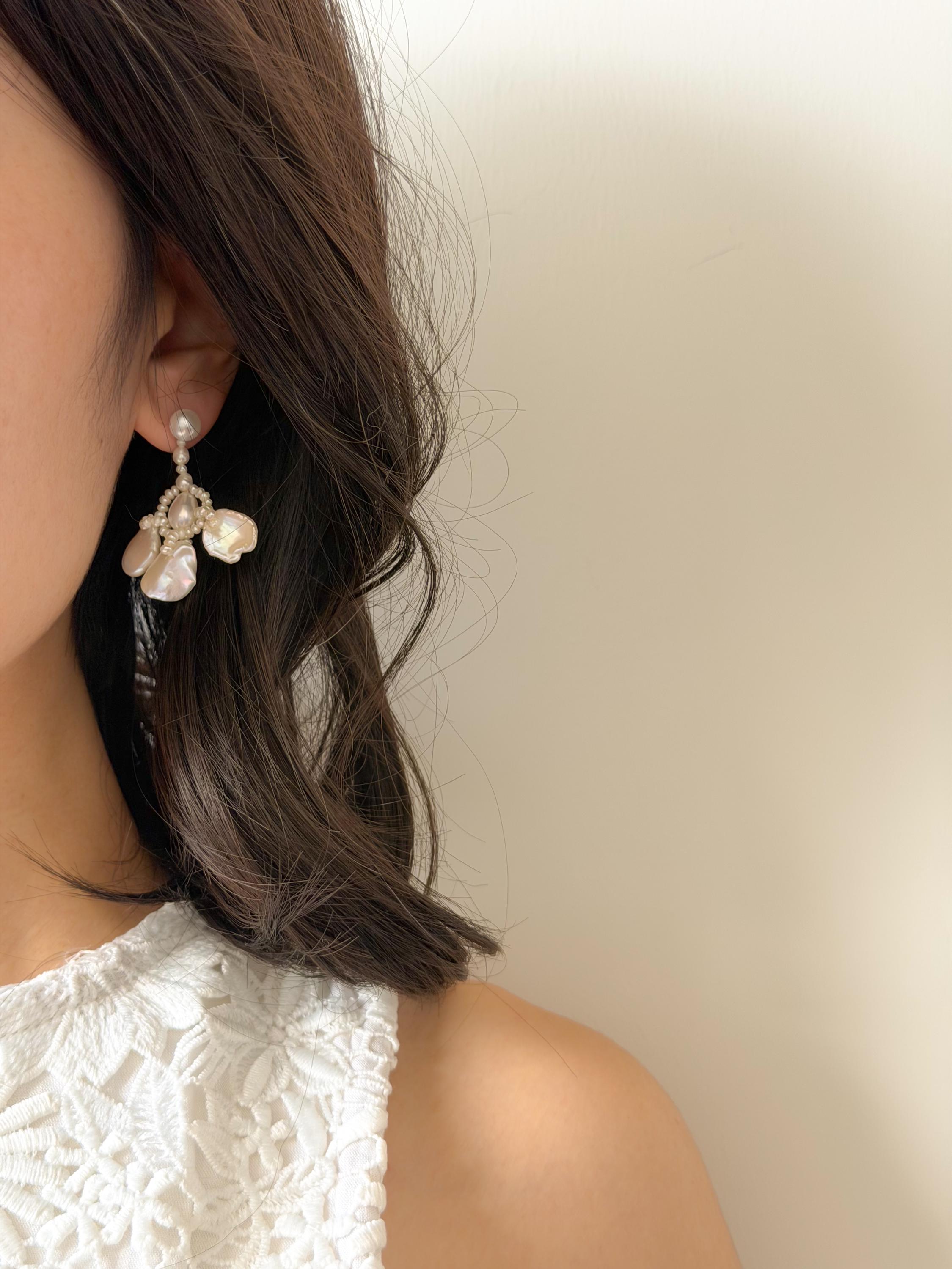 Baroque Keshi Pearl Cluster Earrings: Elegant Freshwater Pearl Statement