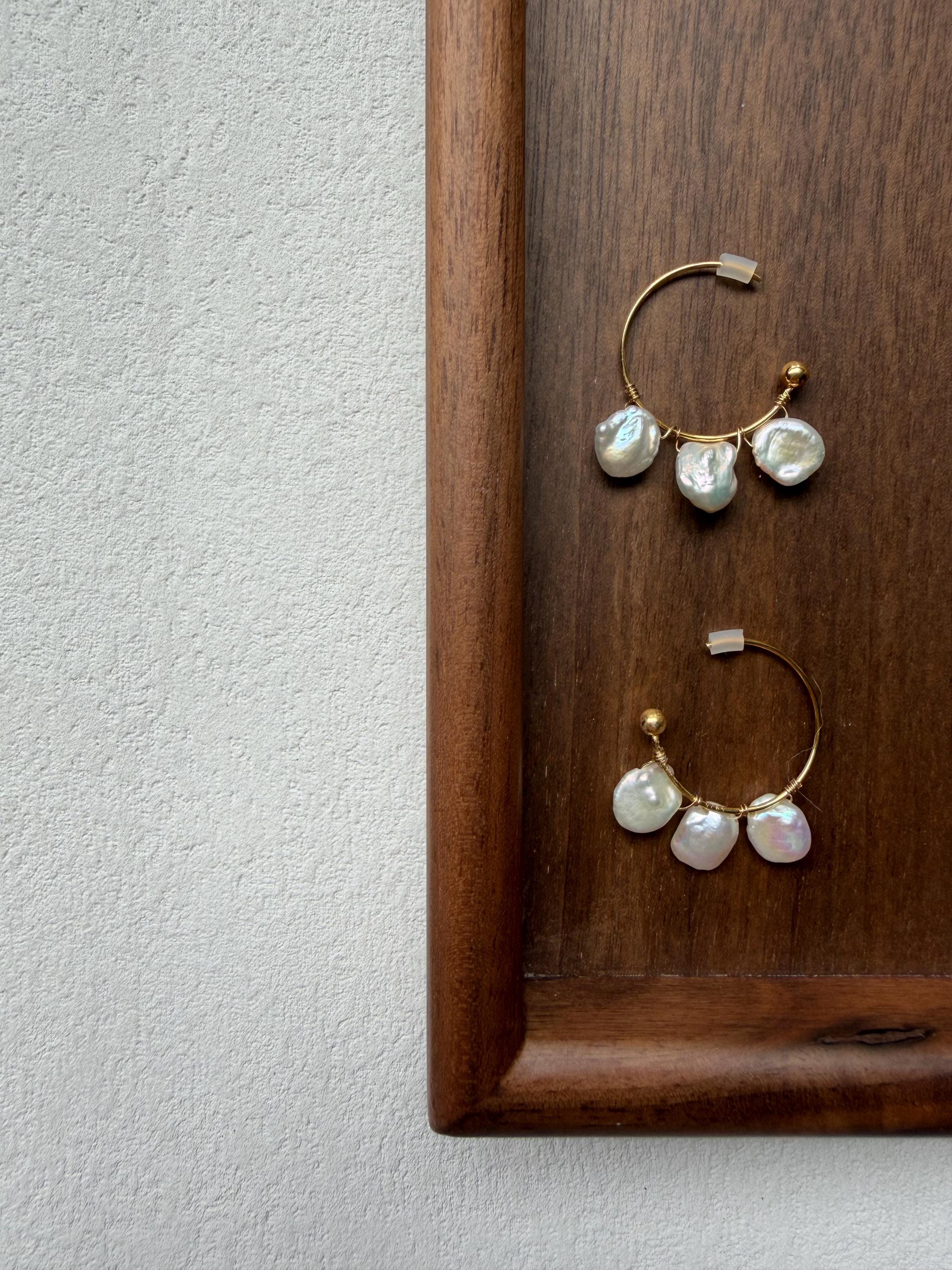 Petal Pearl Hoop Earrings Keshi Pearl Hoops French Minimalist