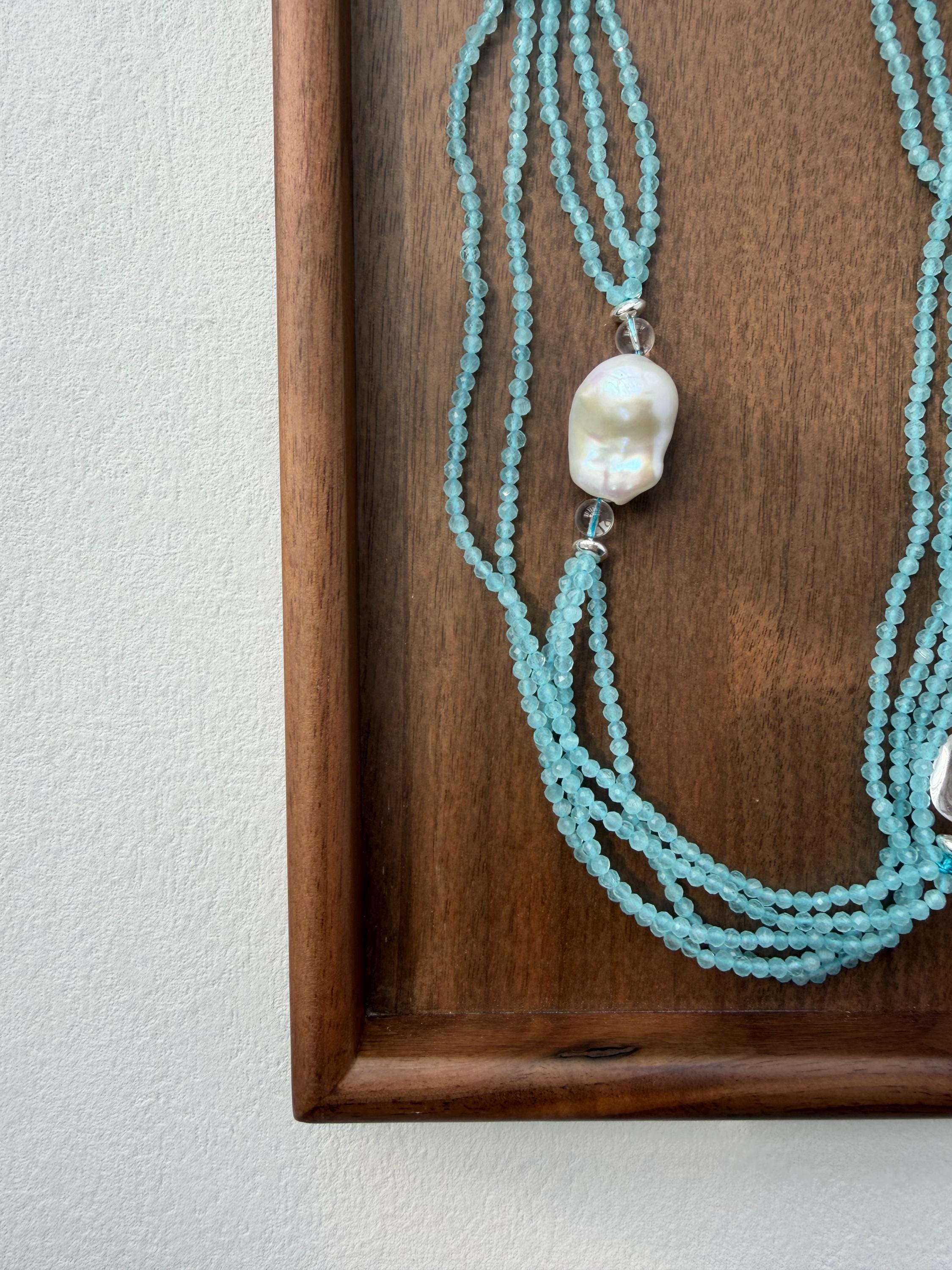 Layered Blue Cat Eye Necklace Baroque Pearl Quartz Summer Beach
