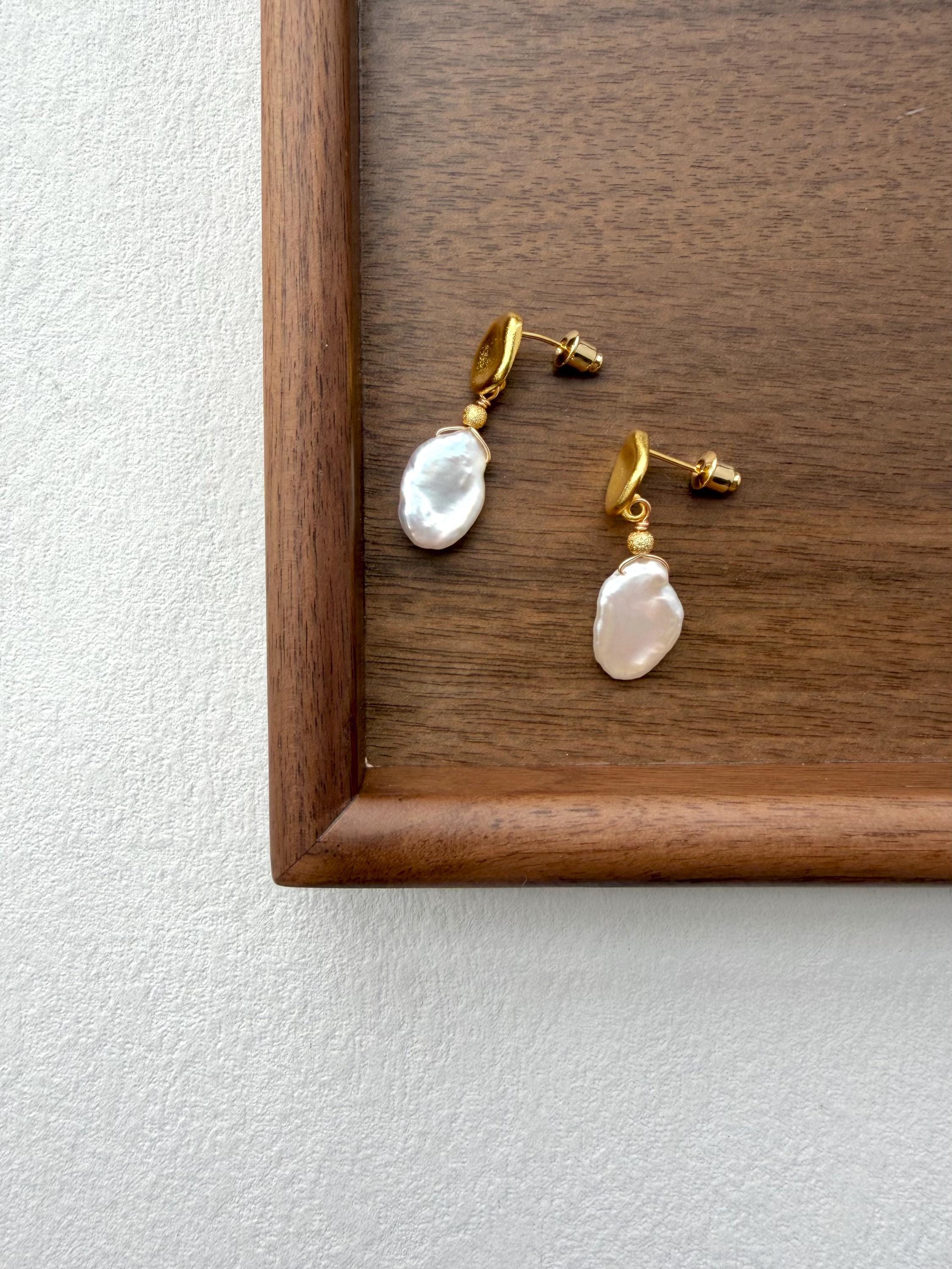 Baroque Keshi Pearl Drop Earrings, Modern Gold-Toned