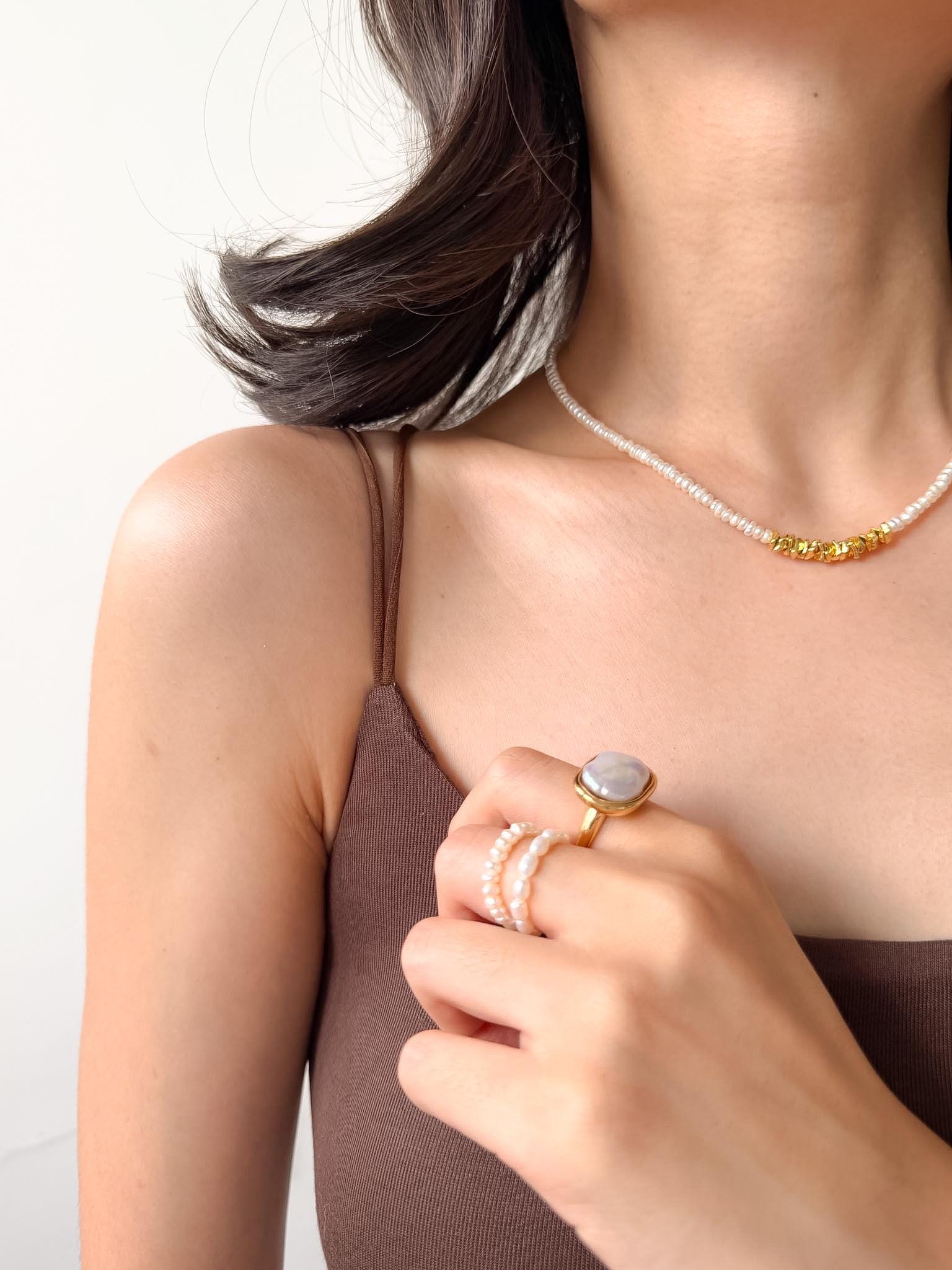 Baroque Freshwater Pearl Necklace, Gold-Toned Centerpiece, Elegant Minimalist Chain Jewelry