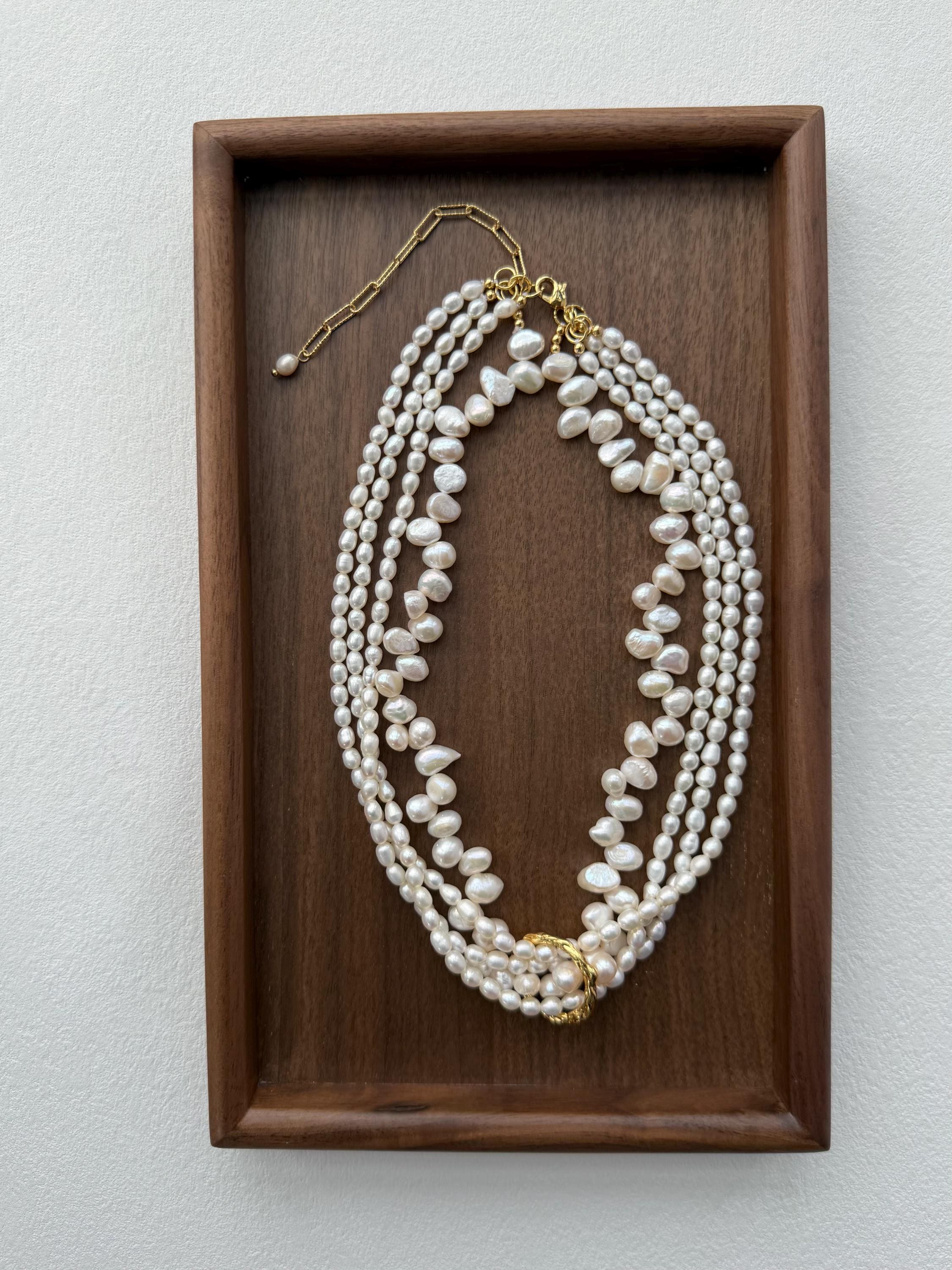 Baroque Pearl Necklace Layered Twist French Vintage 18K Gold plated Ring Statement Elegant