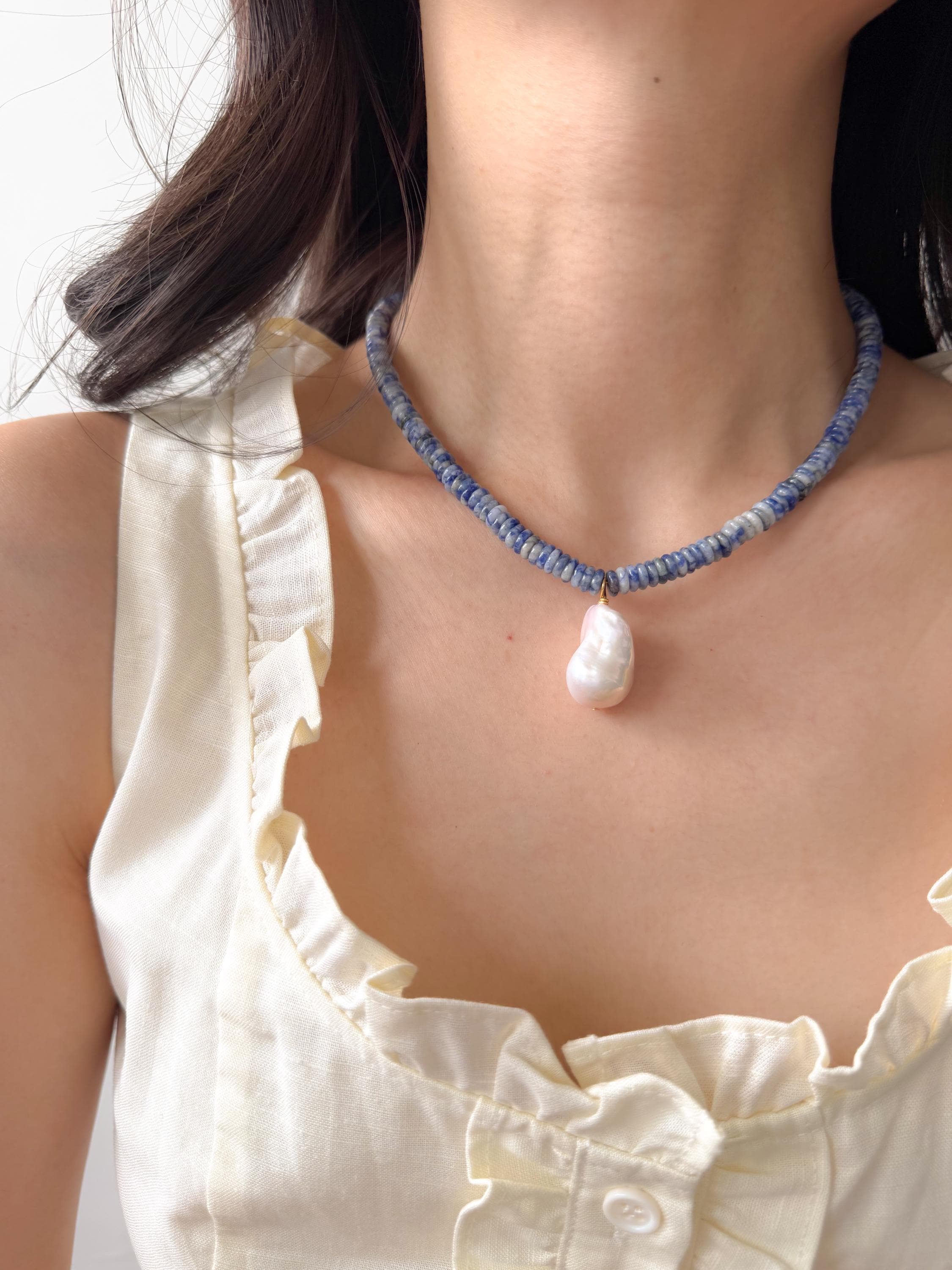 Ocean Inspired Blue Agate Necklace Baroque Pearl Quartz Summer Beach Elegant