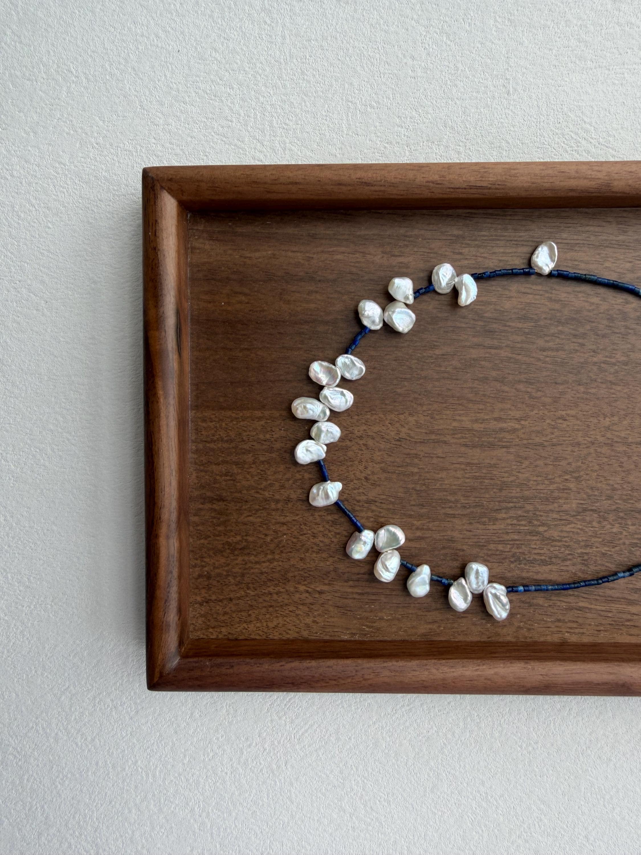 Lapis Lazuli Baroque Pearl Necklace French Vintage Elegant