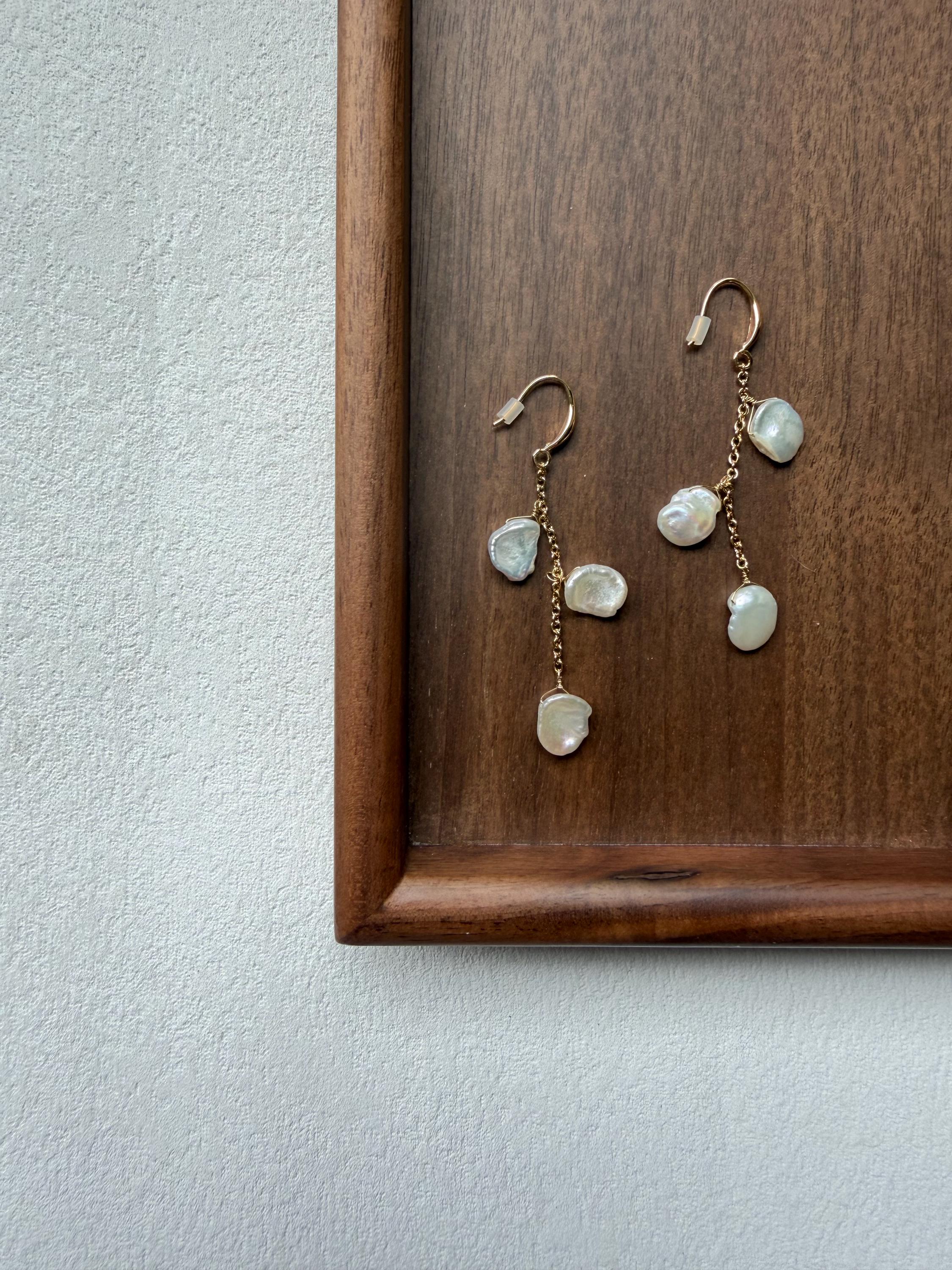 Petal Pearl Dangle Earrings, Gold-Toned Chain Keshi Pearl Drops