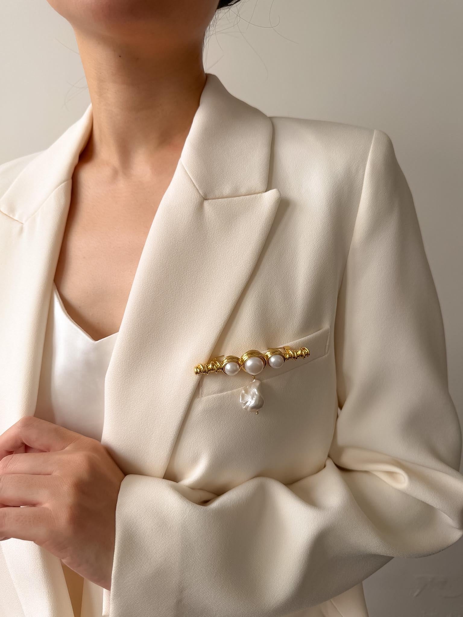 Baroque Pearl Brooch: 18K Gold Plated Lapel Pin, Statement Accent