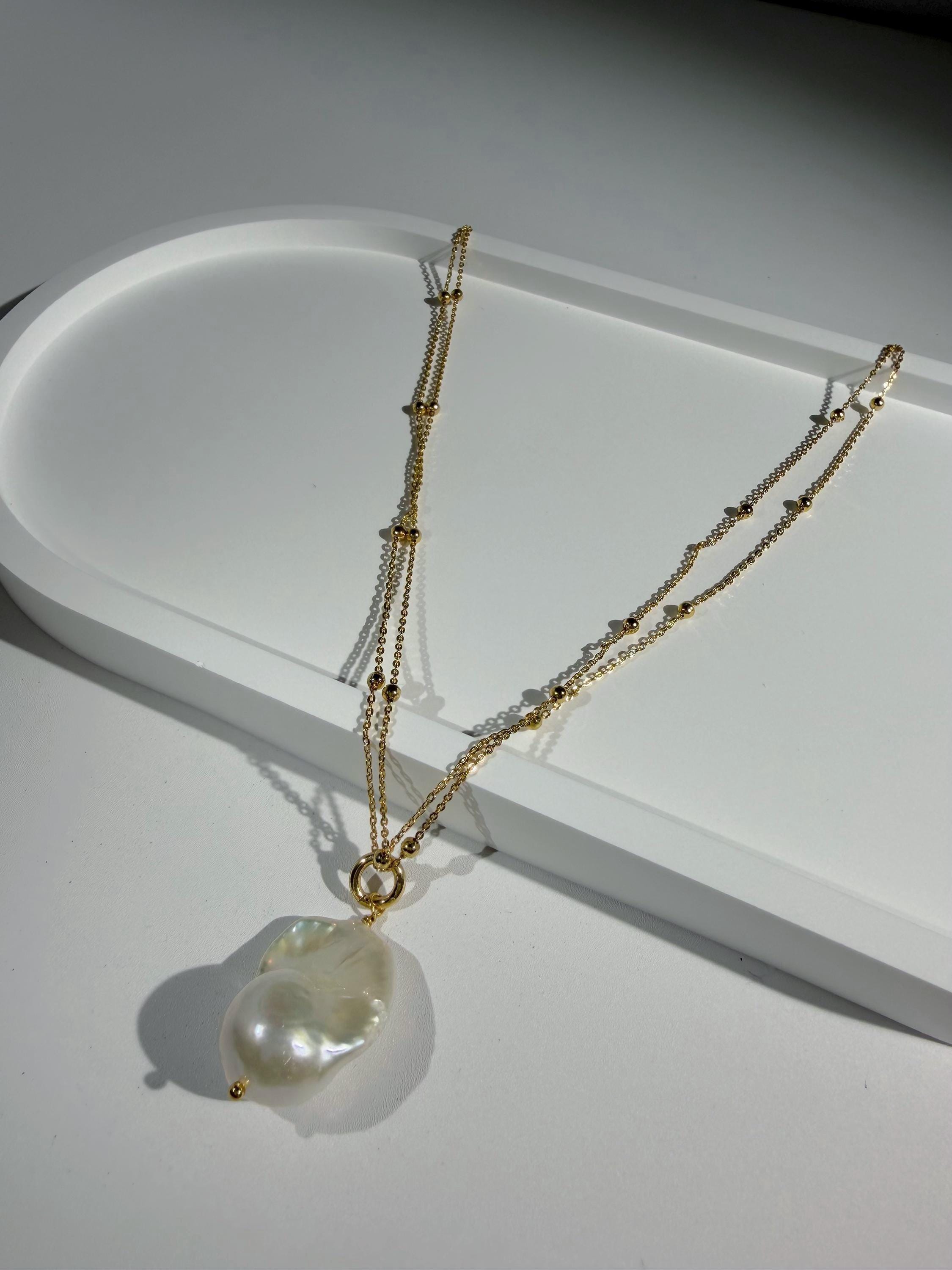 Baroque Pearl Necklace 18K Gold Plated Pendant – Natural, Modern Elegant Gift