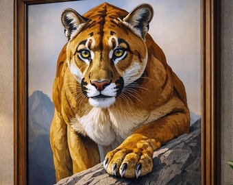 Lámina de acuarela de puma • Arte mural de vida silvestre de 122 cm (48 pulgadas) • Descarga digital de pintura de puma • Arte imprimible de alta resolución