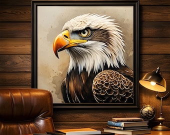 Acuarela de águila calva • Arte mural rústico de vida silvestre (Descarga digital)