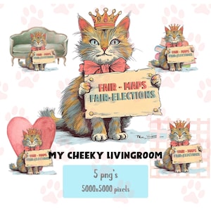 Mappe eque, Elezioni eque, Gatto Clipart / Gatto protesta vintage PNG / Download digitale di attivismo politico / Adesivo per il diritto di voto (5 PNG)
