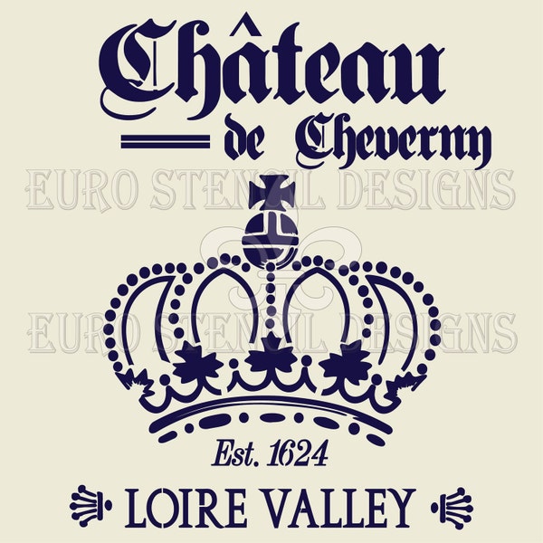 Euro Stencil Design ... Chateau de Cheverny Crown French used for burlap pillows, bedding, sign painting ... 12 x 12  inches