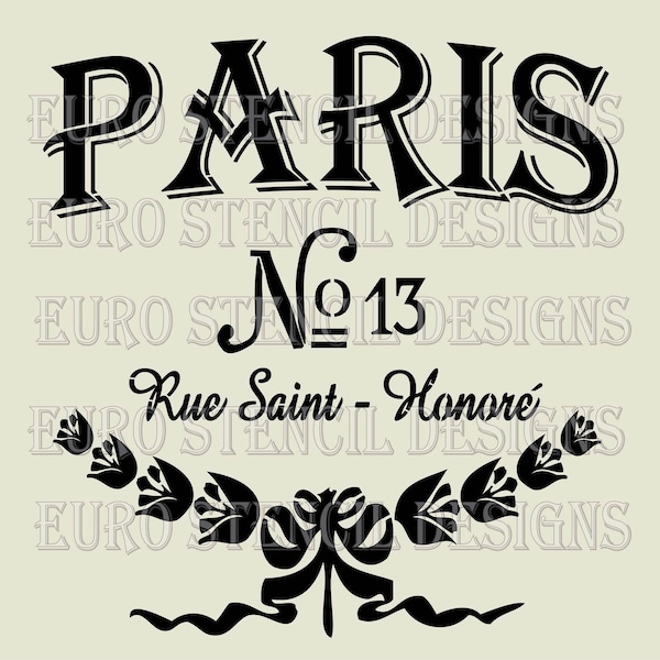 Euro Stencil Design ...  PARIS No.13  French used for burlap pillows, bedding, sign painting ... 12 x 12  inches