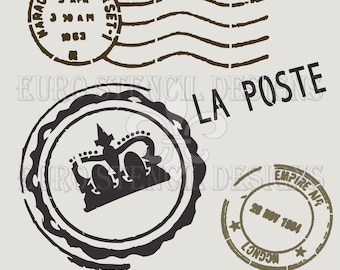 Euro Stencil Design ... La Poste Postmark Stencil French Paris used for burlap pillow, bedding, sign paintig ... 12x12 inches