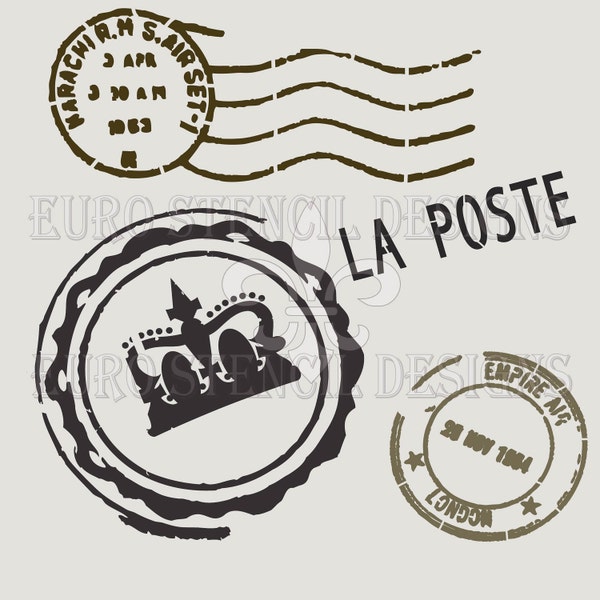 Euro Stencil Design ... La Poste Postmark Stencil French Paris used for burlap pillow, bedding, sign paintig ... 12x12 inches