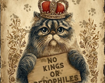 王なし猫 PNG バングル | 反権威主義抗議アート | 政治的猫イラスト | 抵抗ミームグラフィック | デジタルダウンロード