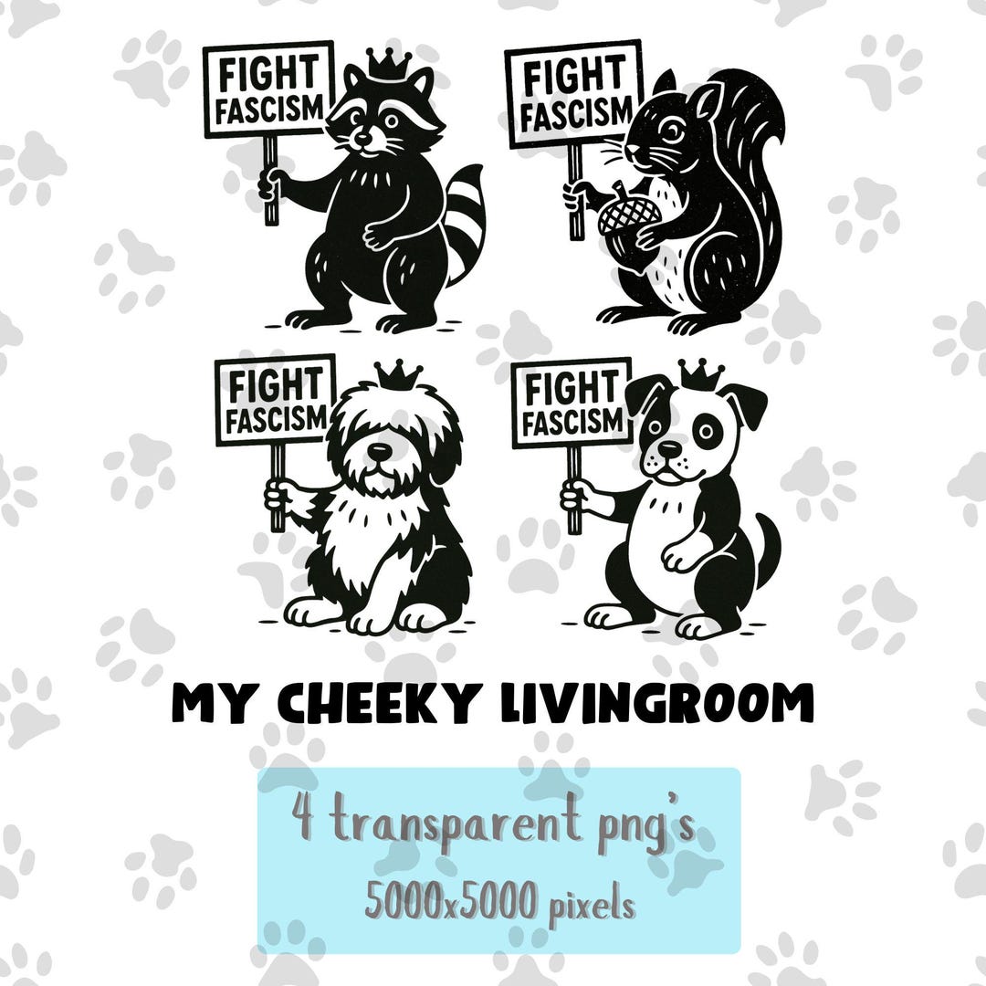 Fight Fascism Animal Protest PNG Bundle | Lino Print Political Art Set ...