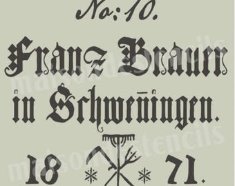 Vintage Grain Sack Stencil – Franz Braun 1871 Typography – 10 Mil Mylar Reusable Stencil for Fabric, Pillows, DIY Decor
