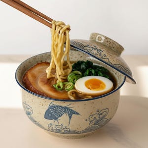 Handmade Ceramic Bowl Ramen Dish Stoneware Collection Noodle Vessel Soup Container Pho Dining Pasta Serverware Japanese Kitchen Udon Serving