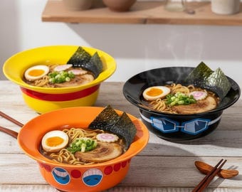 Anime Ramen Bowl Ceramic Noodle Soup Dish Japanese Tableware Gift Idea Kitchen Accessory Cute Design Cartoon Style Straw Hat Inspired