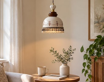 Handbeschilderde keramische hanglamp met E27 fitting, Franse retro stijl, geschikt voor slaapkamer, eetkamer, keuken, hal, entree en landelijke stijl.