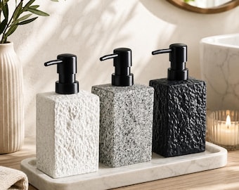 Ceramic Soap Dispenser Lotion Pump Shampoo Bottle Refillable Bathroom Countertop Holder Modern Minimalist Scandinavian Design Frosted