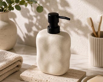 Keramische zeepdispenser voor op het badkamerblad, lotionfles met pomp, shampoo, minimalistisch wastafelaccessoire, handgemaakt, modern wooncadeau, Wabi Sabi-stijl