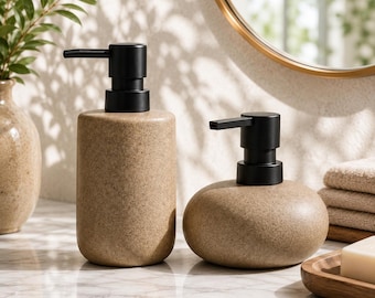 Keramische zeepdispenser/lotionfles: Scandinavisch minimalistisch design, rustieke Wabi-Sabi afwerking