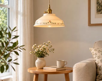 Keramische hanglamp in vintage bloemenstijl, geschikt voor de keuken, eetkamer, Franse hanglamp met handgeschilderde kap, armatuur voor slaapkamerplafond, landelijke stijl