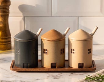 Keramische kruidenpot in Japanse stijl: minimalistische retro zoutvaatje van aardewerk (12 cm)