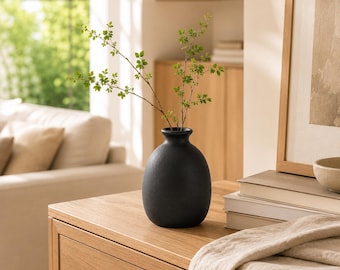 Zwarte keramische vaas: minimalistische moderne houder voor gedroogde bloemen (10,2 cm)