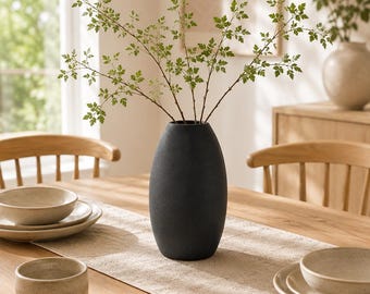 Matzwarte keramische vaas: modern minimalistisch tafelstuk, houder voor gedroogde bloemen (14,6 cm)