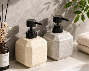 Keramische zeepdispenser, badkamerlotionfles, navulbare shampoofles, douchegelpomp, organizer voor de gootsteen, aanrecht, modern minimalistisch