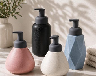 Keramische zeepdispenser met schuimpomp, lotionfles, shampoofles, badkameraccessoire, modern, minimalistisch, luxe, handmatig navulbaar.