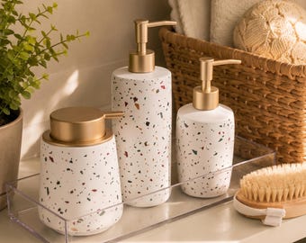 Terrazzo keramische zeepdispenser: moderne lotionpomp voor de badkamer (handgemaakt)