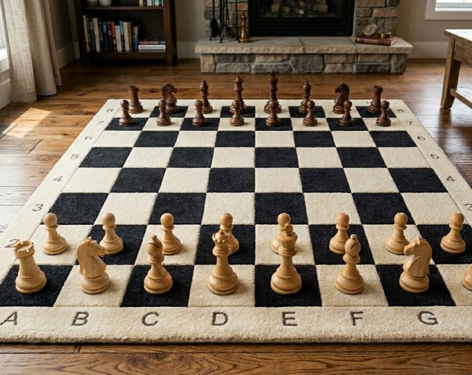 Hand-Tufted New Zealand Wool Rug – Monochrome Chessboard Area Carpet