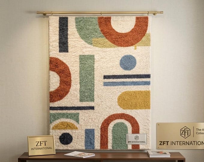 Abstract Geometric, Mid-Century Modern Boho Design, Tufted rug