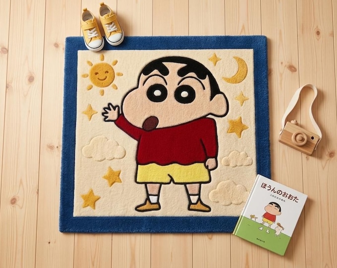 Hand-Tufted Shin-chan Wool Rug | Thick Playroom Carpet, Anime Decor