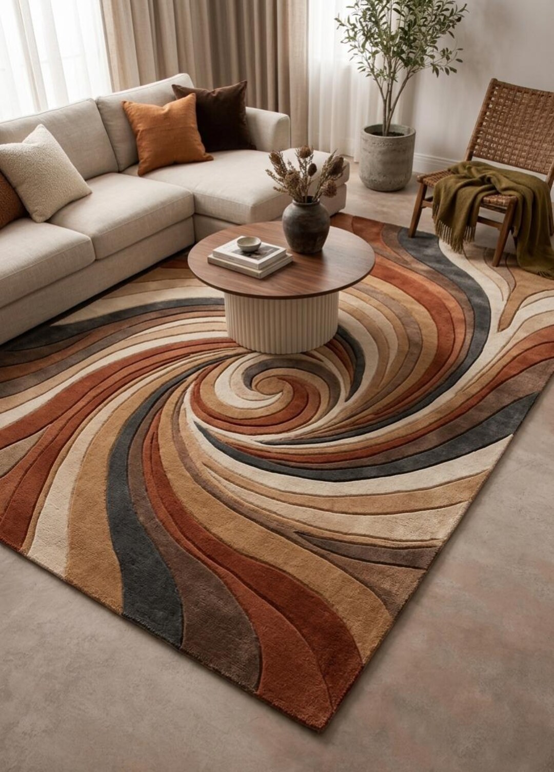 Hand-tufted Wool Spiral Rug – Abstract Mid-century Modern Statement ...