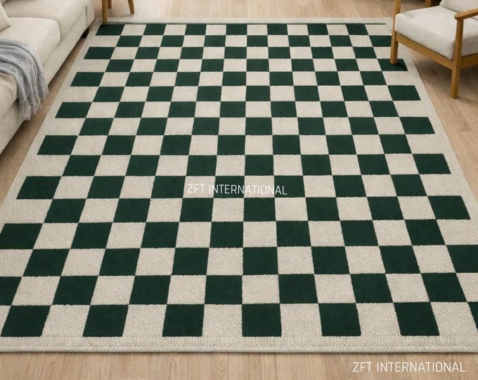 Retro Checkerboard Wool Rug | Hand-Tufted New Zealand Area Carpet