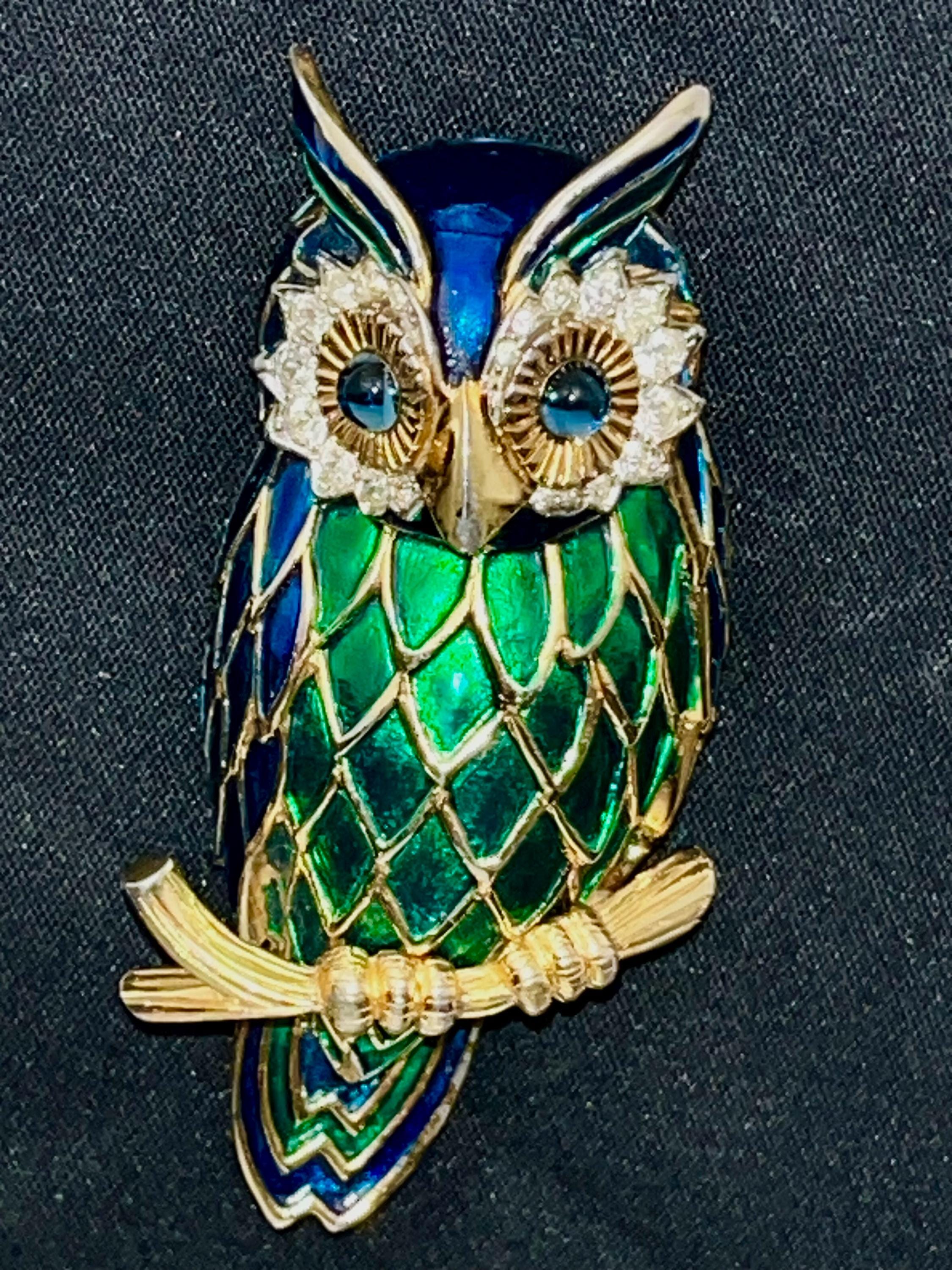 Brooch Jomaz signed owl enamel gold tone vintage rare find
