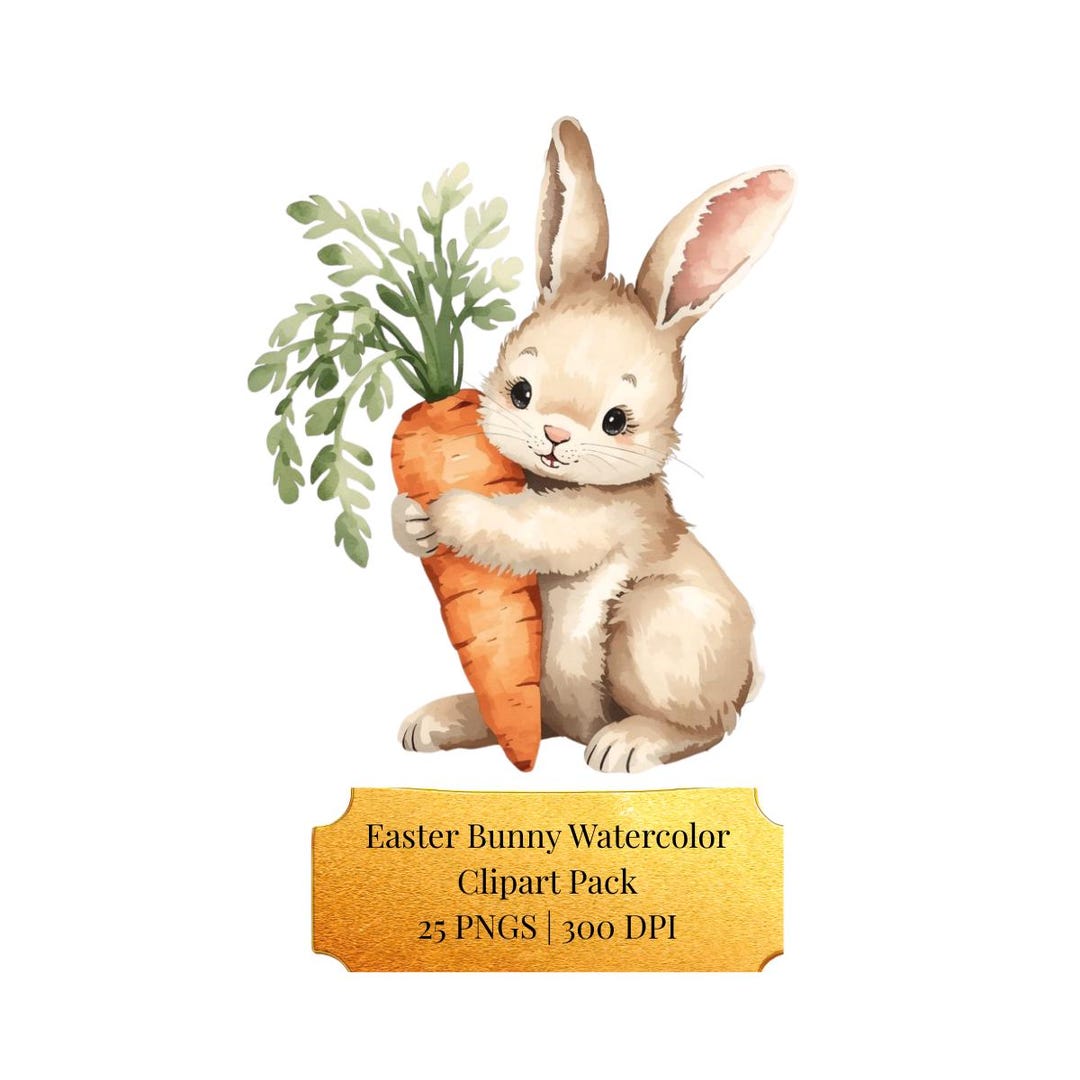 Watercolor Easter Bunny Clipart Pack | Pastel Spring Cottagecore PNG ...