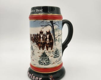 1991 Budweiser Holiday Beer Stein The Season's Best Clydesdales Susan Sampson