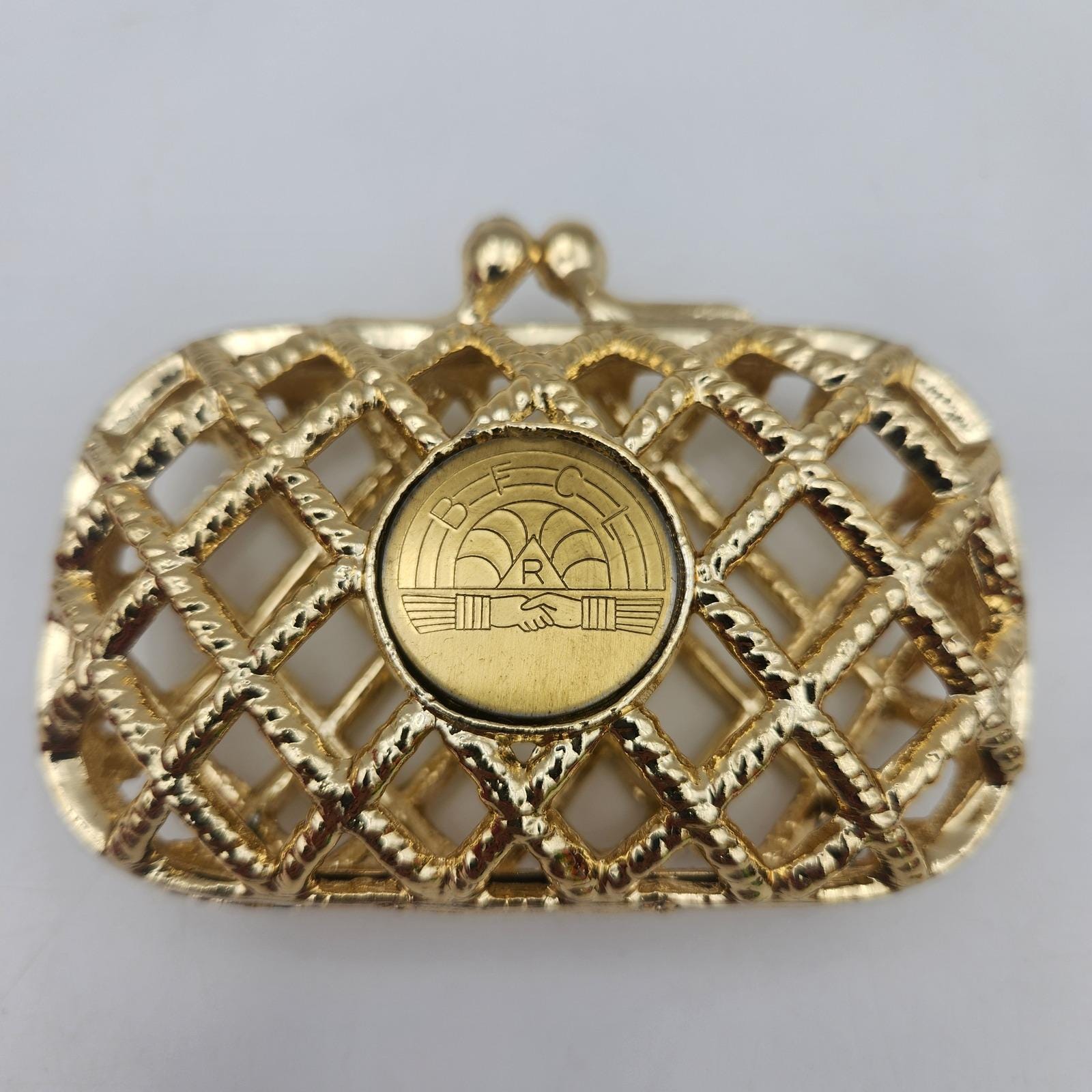 Vintage BFCL Gold Tone Metal Coin Purse. Kiss Lock Miniature Purse Trinket Case