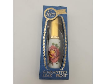 Vintage Irice Milk Glass Rose Perfume Atomizer Gold Cap Purse Size with Box