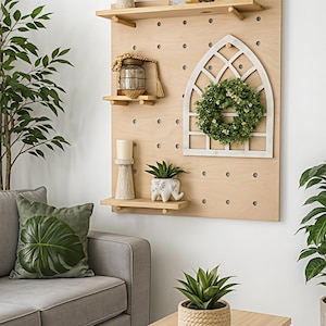 Wooden Pegboard Wall Organizer | Modular Storage Shelf for Home Decor