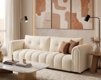 Modern Boucle Cloud Couch Curved Arm Sofa, 91.5” Upholstered Loveseat, Cozy Apartment Living Room Sofa