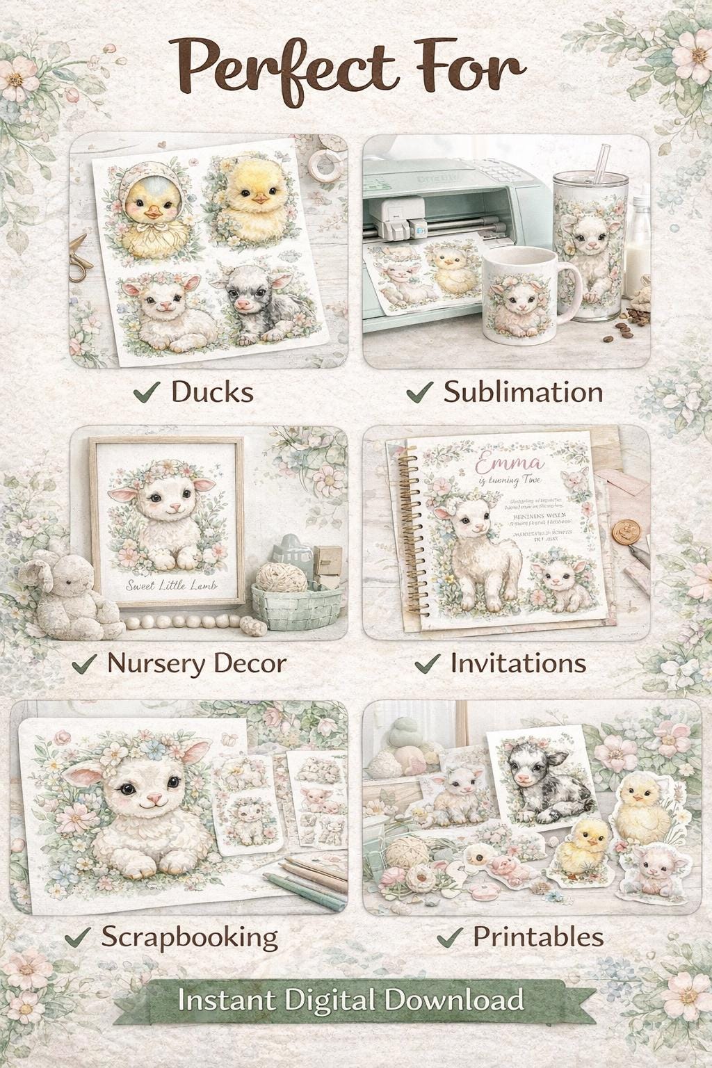 Watercolor Farm Animal Clipart Bundle | 53 Nursery Animals (digital ...