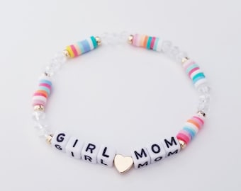 Custom name thin bracelet/  word or initials Bracelet/ Gift for her/ Crystal & clay disc beads/ 4mm Square Letter Bead/ Single Bracelet
