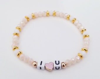 Custom word thin bracelet/ Custom name or initials Bracelet/ Gift for her/ Crystal/ 4mm Square Letter Bead/ Single Bracelet